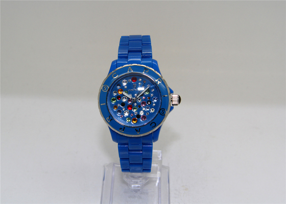 Blauw Plastic de Horlogessilicone van ijs van Tijddames met diamant op wijzerplaat